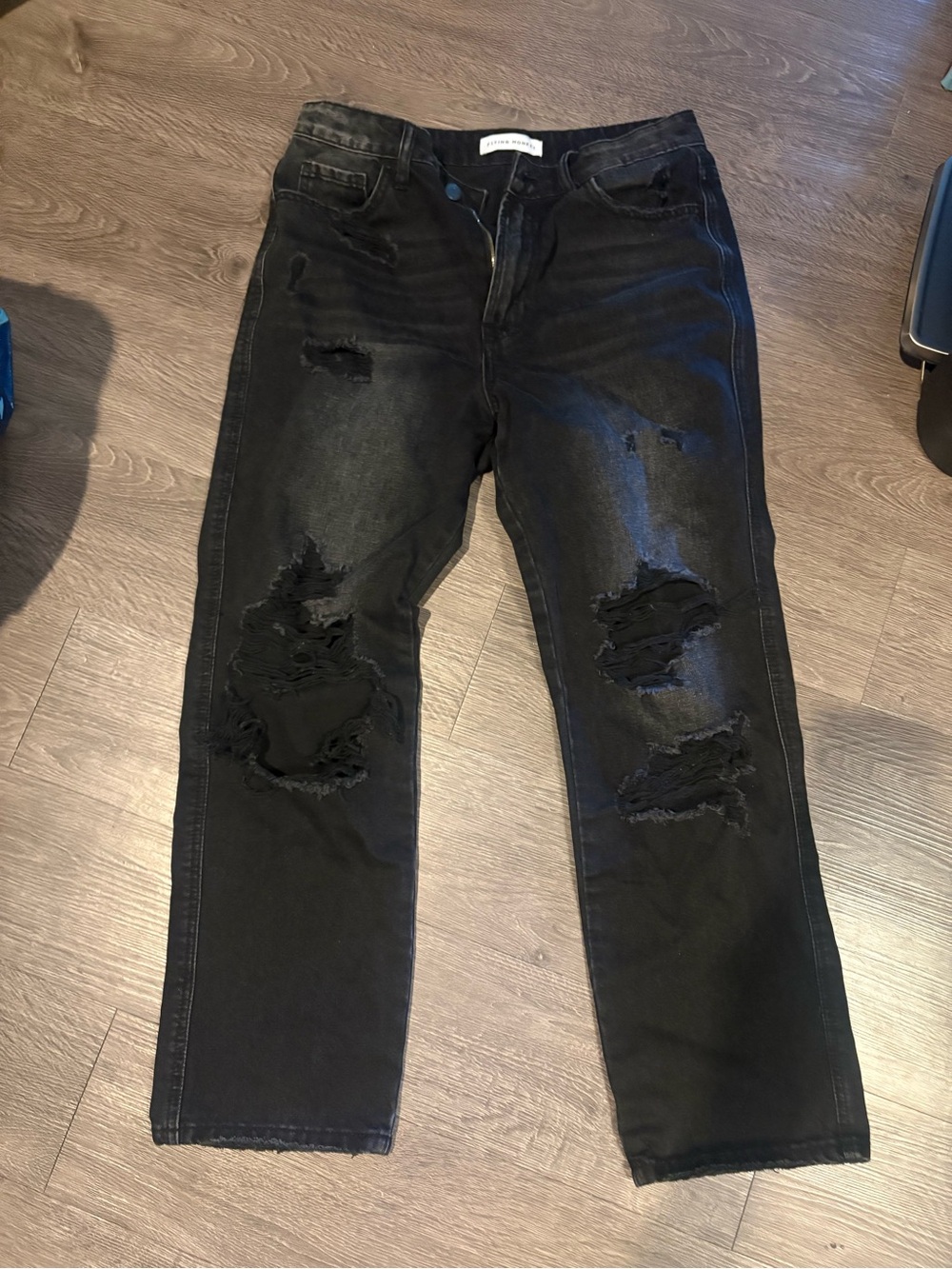Flying Monkey Washed Black Distressed Straight Leg Jeans